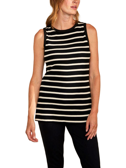 Bshirt Rib Racer Organic Cotton Vest Top, Black/White, Black/White