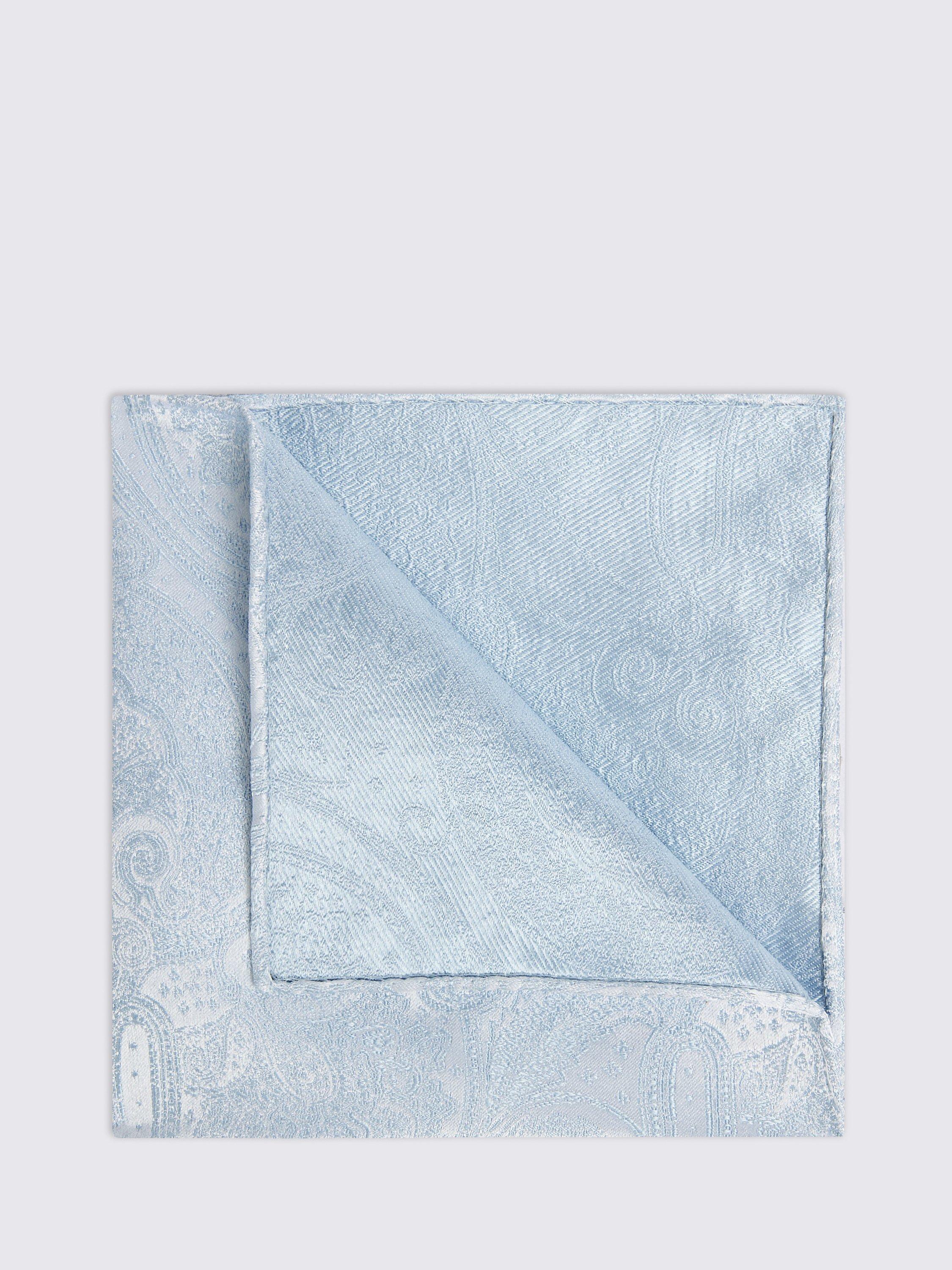 Product image 1 of 2, which shows Moss Silk Paisley Pocket Square, Blue