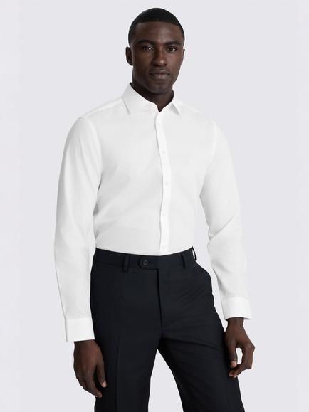 Moss Slim Fit Poplin Non-Iron Shirt, White, White