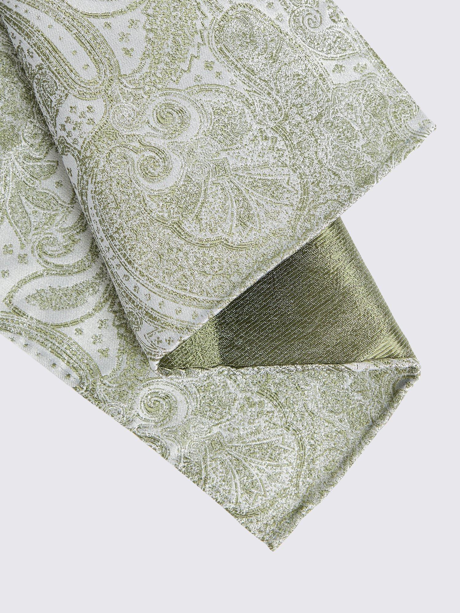 Product image 2 of 2, which shows Moss Silk Paisley Pocket Square, Green