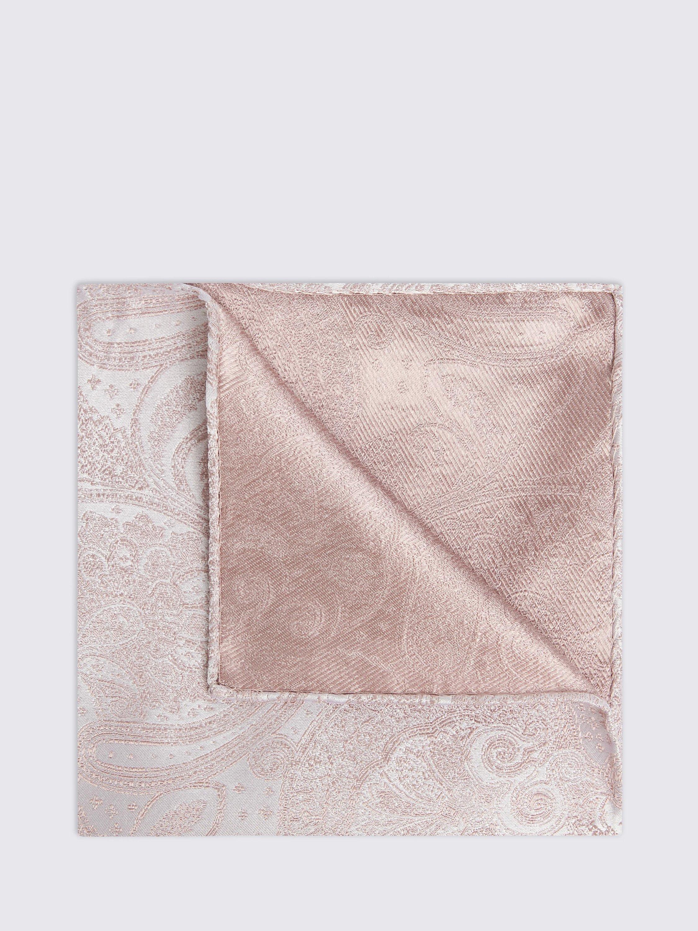 Product image 1 of 2, which shows Moss Silk Paisley Pocket Square, Pink