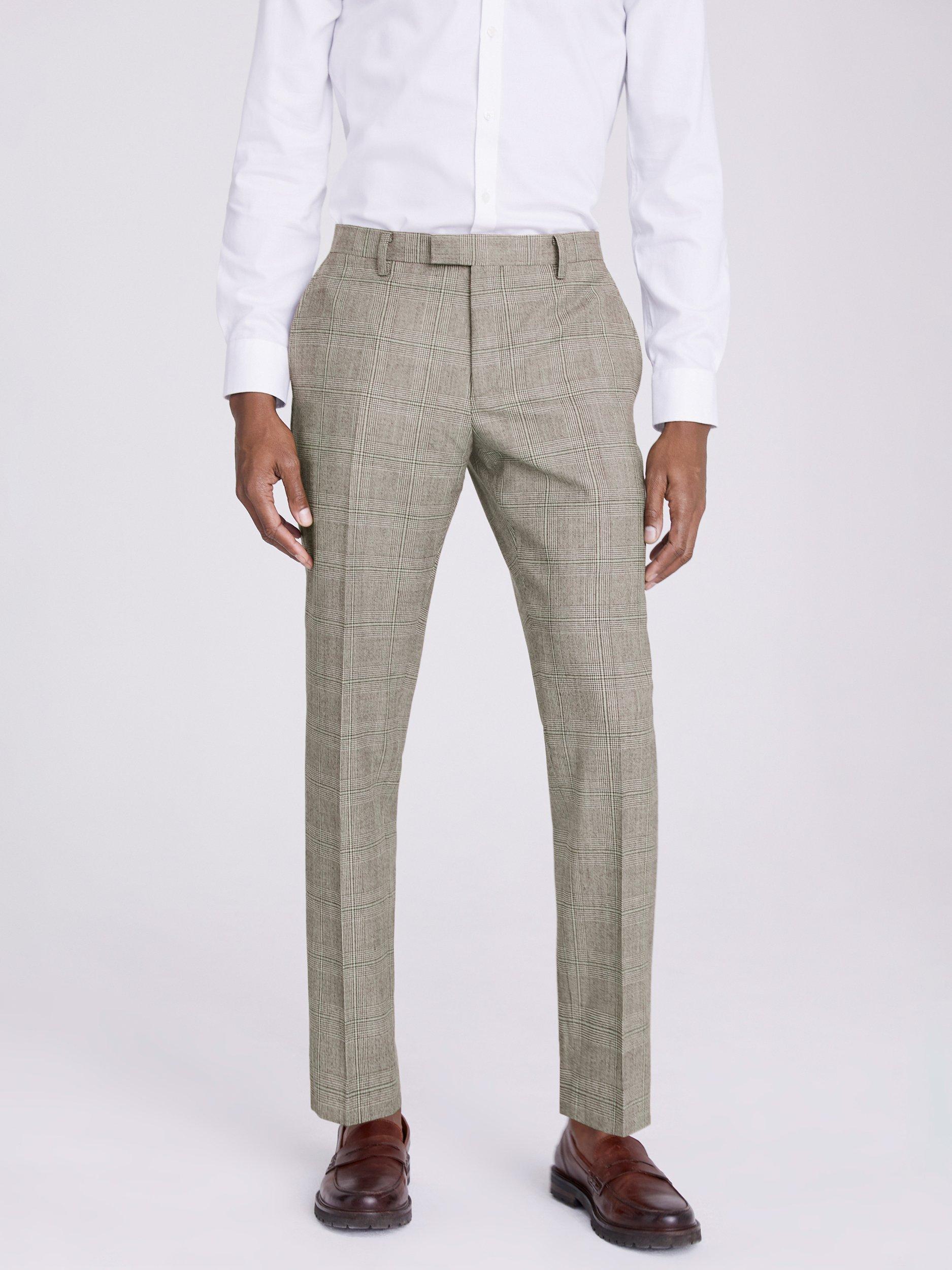 Moss Tailored Fit Check Suit Trousers, Beige