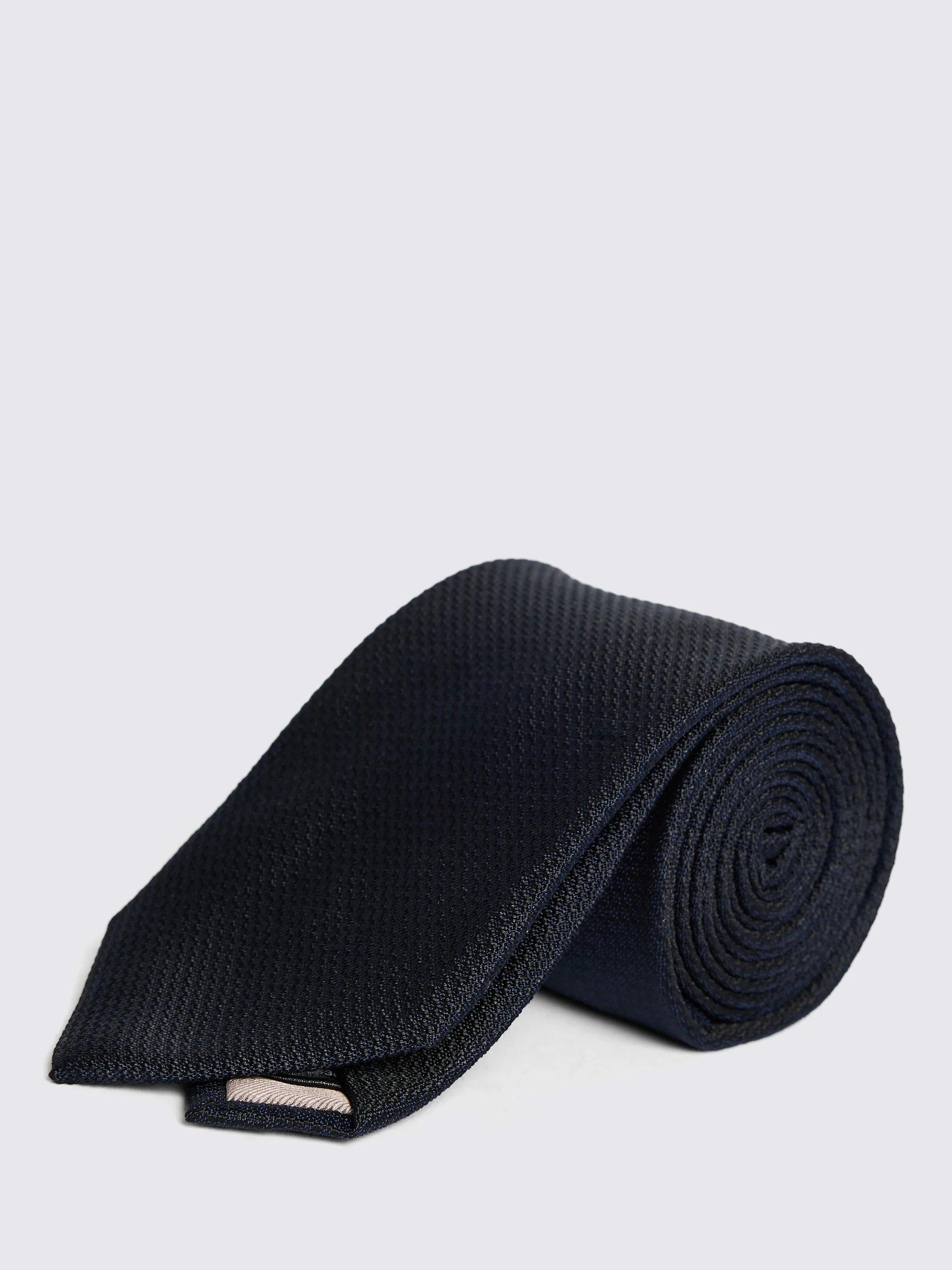 Product image 1 of 3, which shows Moss Silk Semi Plain Tie, Blue