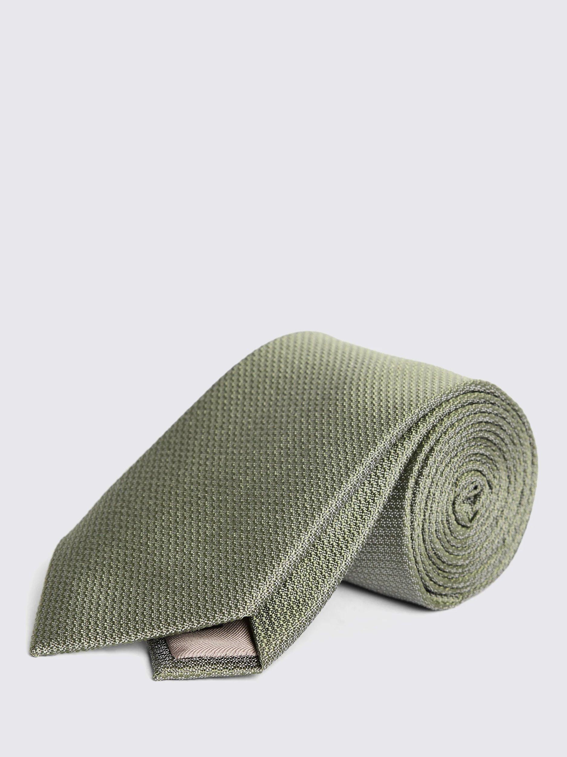 Product image 1 of 3, which shows Moss Silk Semi Textured Tie, Green