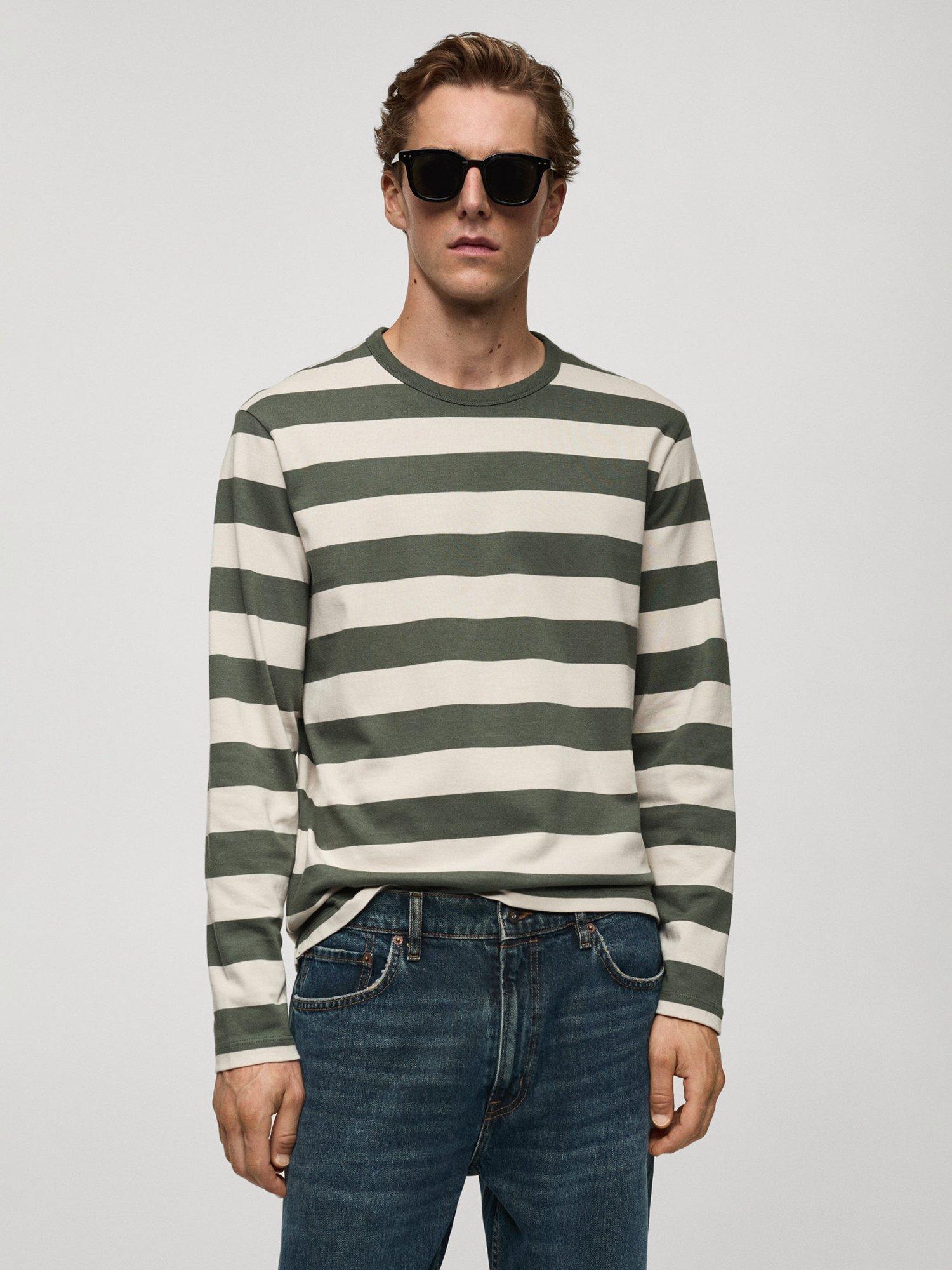Mango Marinier Stripe Cotton Long Sleeve Tee, Green/Multi