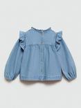 Mango Kids' Loise Cotton Denim Blouse, Open Blue