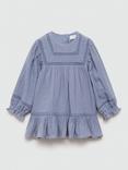 Mango Kids' Fez Cotton Embroidered Dress, Blue