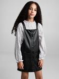 Mango Kids' Lidia Faux Leather Pinafore Dress, Black