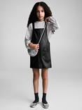 Mango Kids' Lidia Faux Leather Pinafore Dress, Black