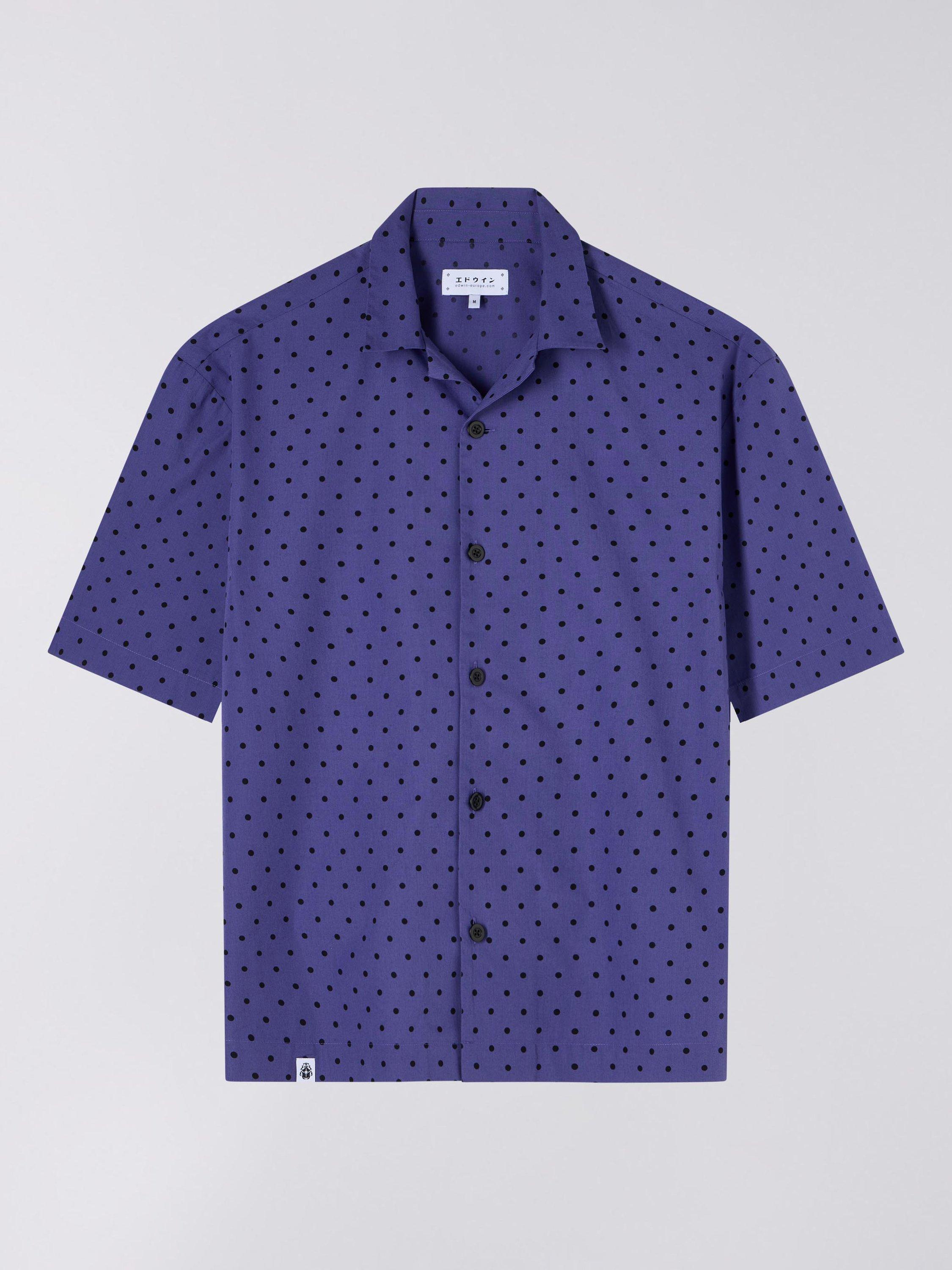 Product image 1 of 3, which shows Edwin Saga Cotton Polka Dot Short Sleeve Shirt, Skipper Blue, M