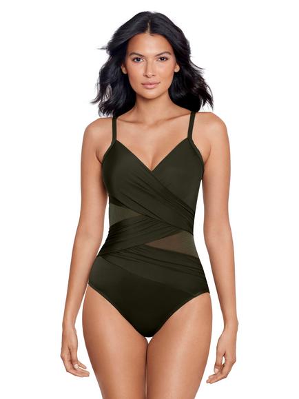 Miraclesuit Solid Mystique Swimsuit, Green Khaki, Green Khaki