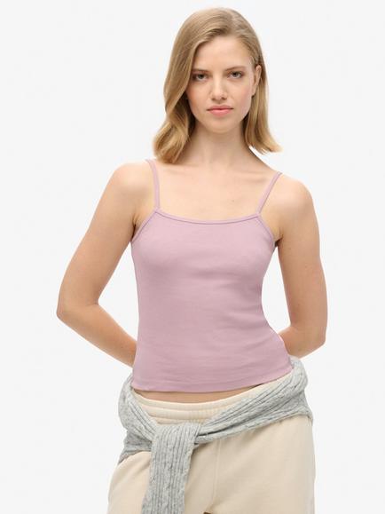 Superdry Fine Rib Cami Vest Top, Dusky Pink