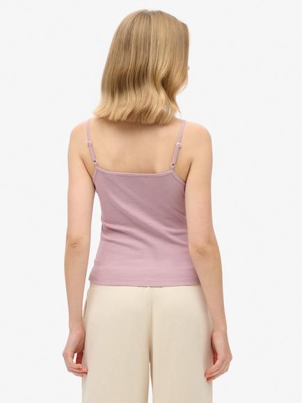 Superdry Fine Rib Cami Vest Top - view 2, Dusky Pink