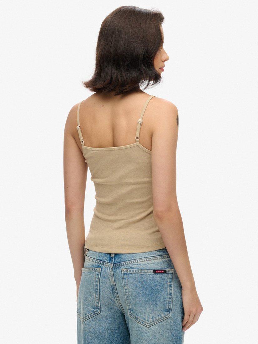 Product image 2 of 5, which shows Superdry Fine Rib Cami Vest Top, Crockery Brown Marl, 8
