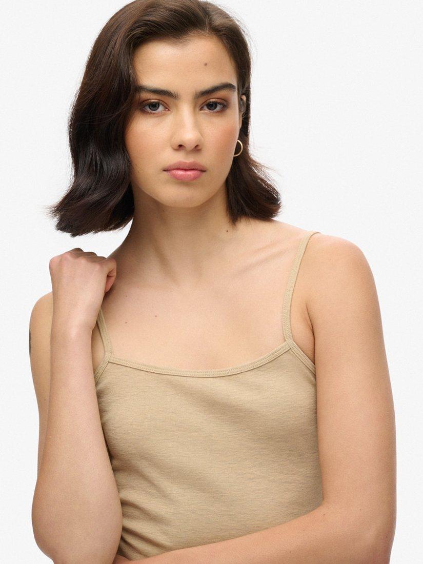 Product image 4 of 5, which shows Superdry Fine Rib Cami Vest Top, Crockery Brown Marl, 8