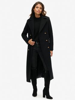 Superdry Double Breasted Wool Blend Coat, Black