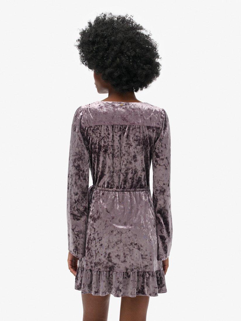Product image 2 of 5, which shows Superdry Velvet Wrap Mini Dress, Rock Dark Grey, 8