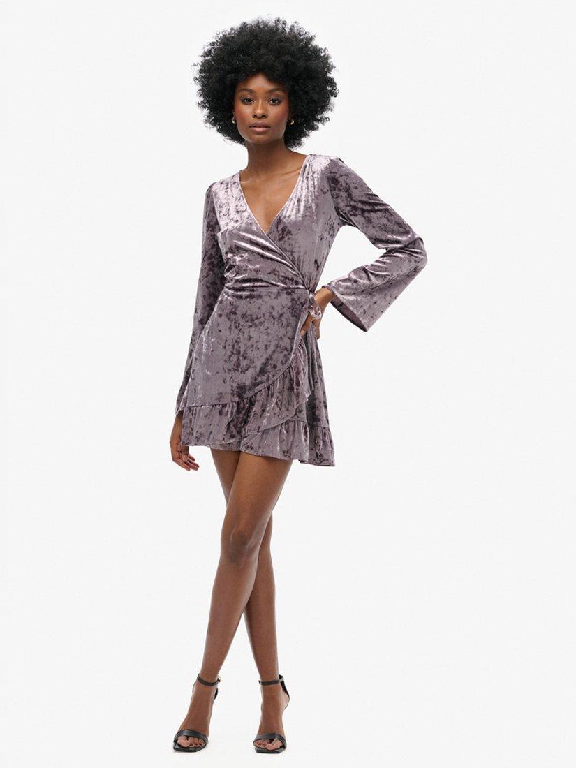 Product image 3 of 5, which shows Superdry Velvet Wrap Mini Dress, Rock Dark Grey, 8