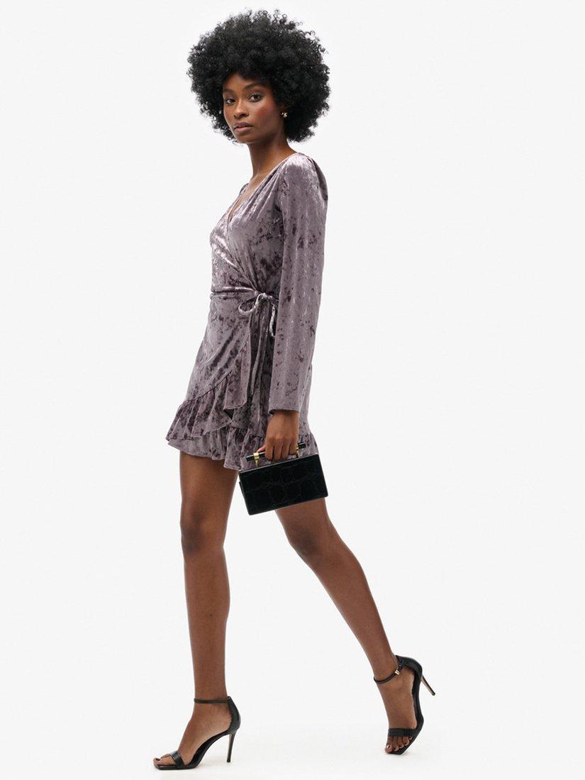 Product image 4 of 5, which shows Superdry Velvet Wrap Mini Dress, Rock Dark Grey, 8