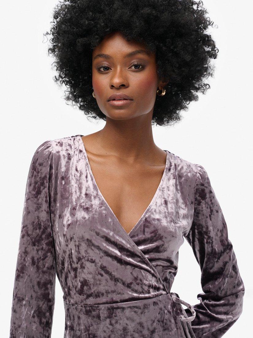 Product image 5 of 5, which shows Superdry Velvet Wrap Mini Dress, Rock Dark Grey, 8