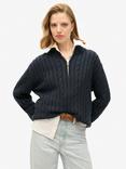 Superdry Knitted Rugby Henley Jumper, Cable Navy
