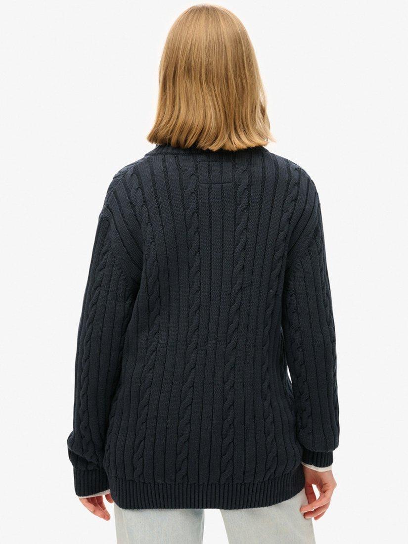 Product image 2 of 5, which shows Superdry Knitted Rugby Henley Jumper, Cable Navy, 8