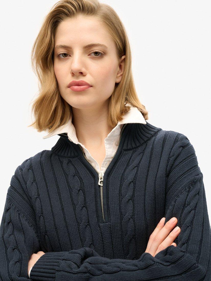 Product image 4 of 5, which shows Superdry Knitted Rugby Henley Jumper, Cable Navy, 8