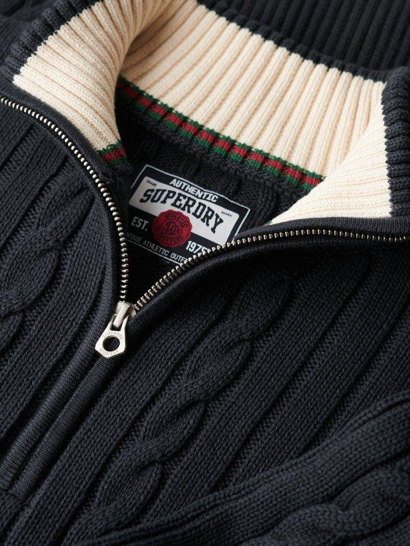 Product image 5 of 5, which shows Superdry Knitted Rugby Henley Jumper, Cable Navy, 8