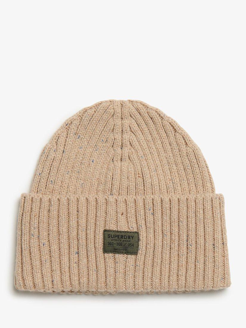 Superdry Workwear Nep Wool Blend Beanie Hat, Stone Beige