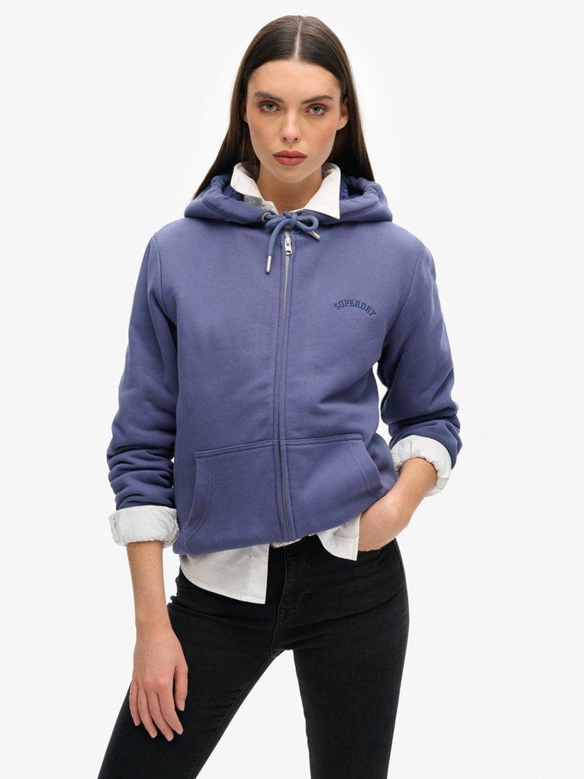 Product image 1 of 4, which shows Superdry Borg Lined Zip Hoodie, Mariner Navy, 8