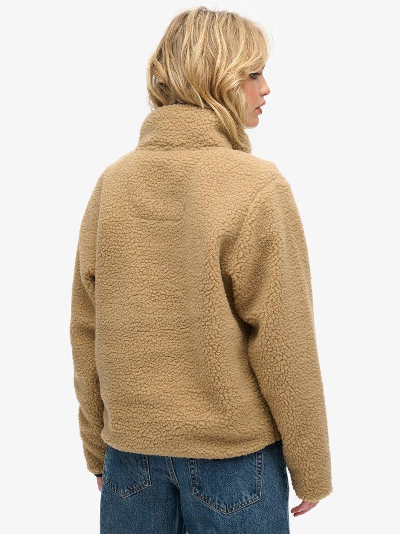 Product image 2 of 5, which shows Superdry Vintage Retro Half Zip Fleece Jumper, Classic Tan Brown, 8