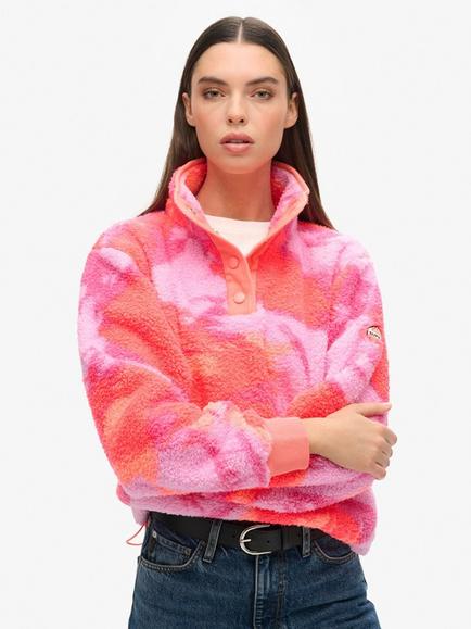 Superdry Super Soft Printed Henley Jumper, Brush Camo Coral, Brush Camo Coral