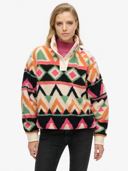 Superdry Super Soft Printed Henley Jumper, Cream Terry Print, Cream Terry Print