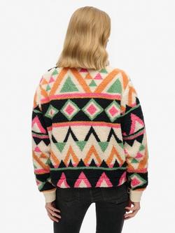 Superdry Super Soft Printed Henley Jumper, Cream Terry Print - view 2, Cream Terry Print