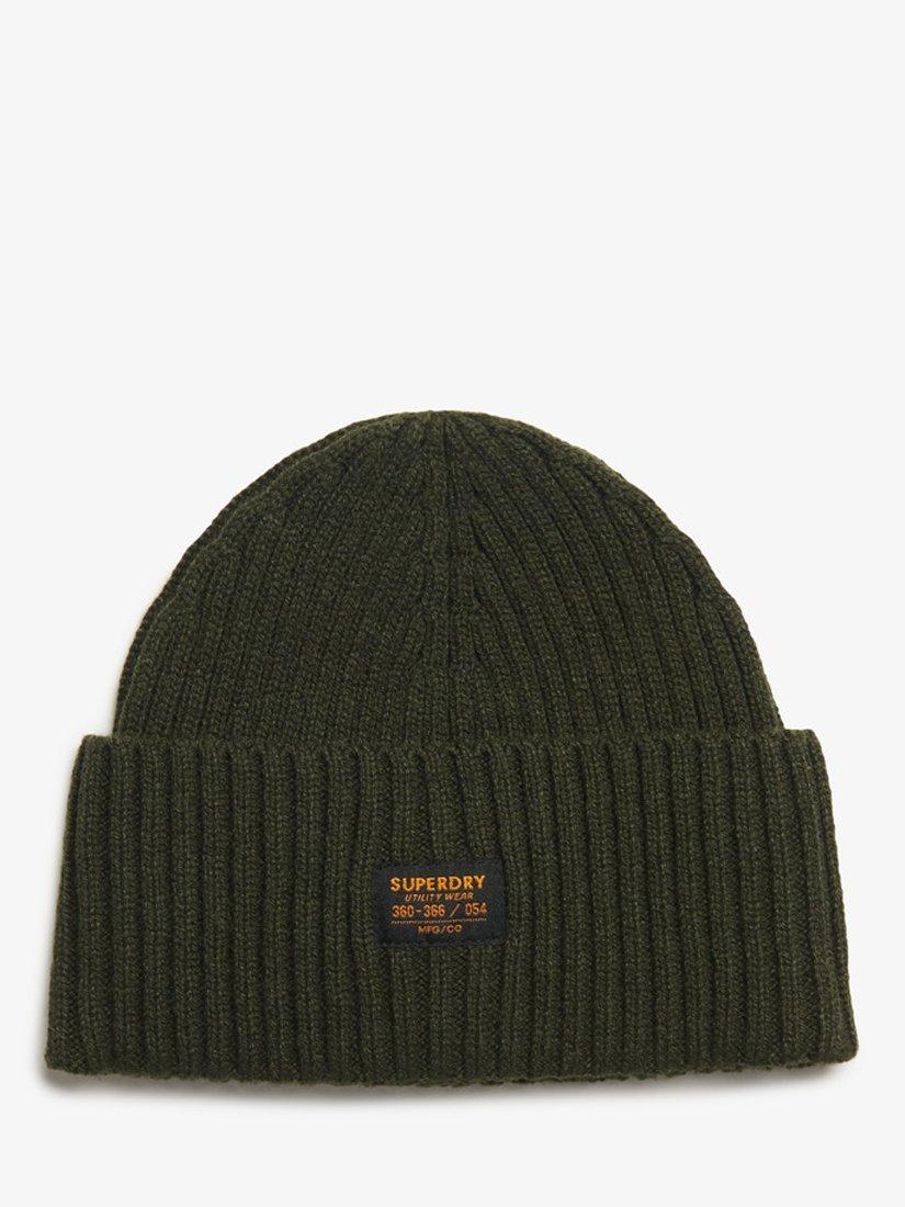 Superdry Workwear Knited Wool Blend Beanie Hat, Surplus Olive Green