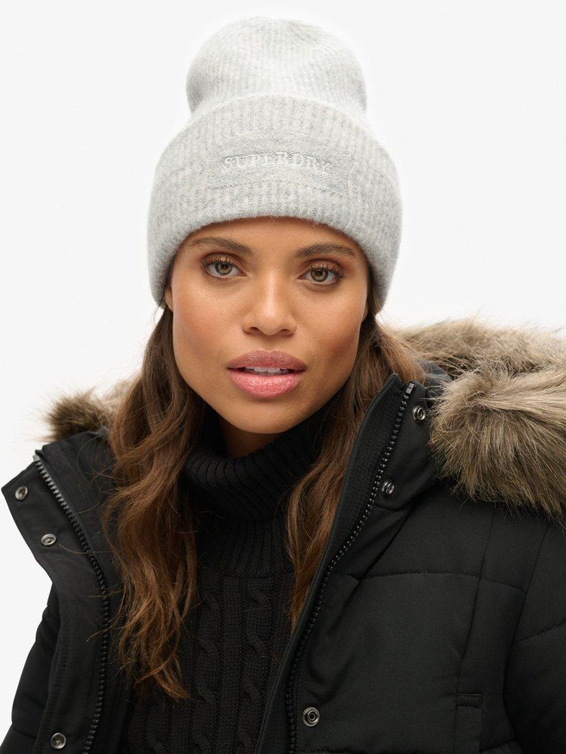 Product image 2 of 4, which shows Superdry Soft Rib Beanie Hat, Chalk Grey Marl