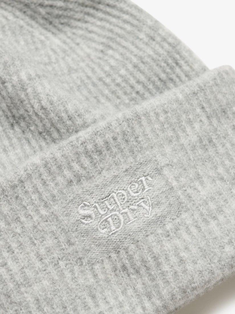 Product image 4 of 4, which shows Superdry Soft Rib Beanie Hat, Chalk Grey Marl