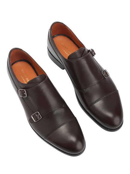 Kurt Geiger London Sloane Leather Monk Shoes - view 2, Dark Brown