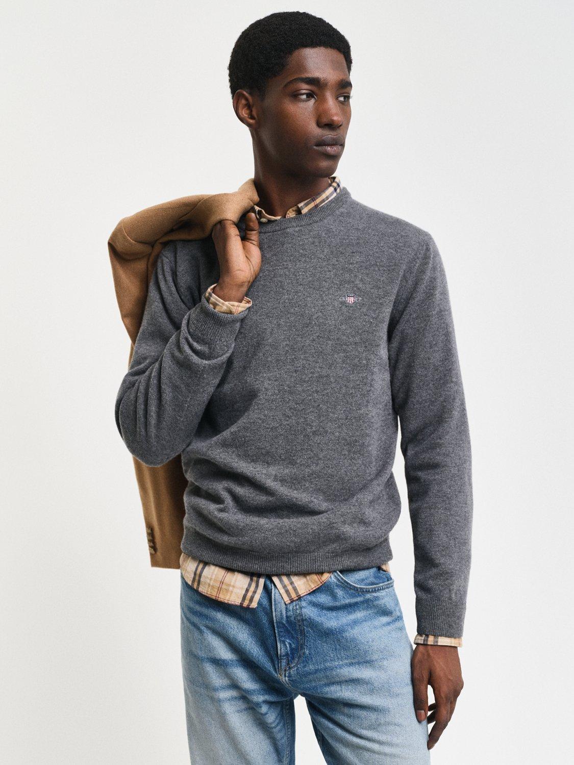 GANT Superfine Lambswool Crew Neck Jumper, Charcoal Melange