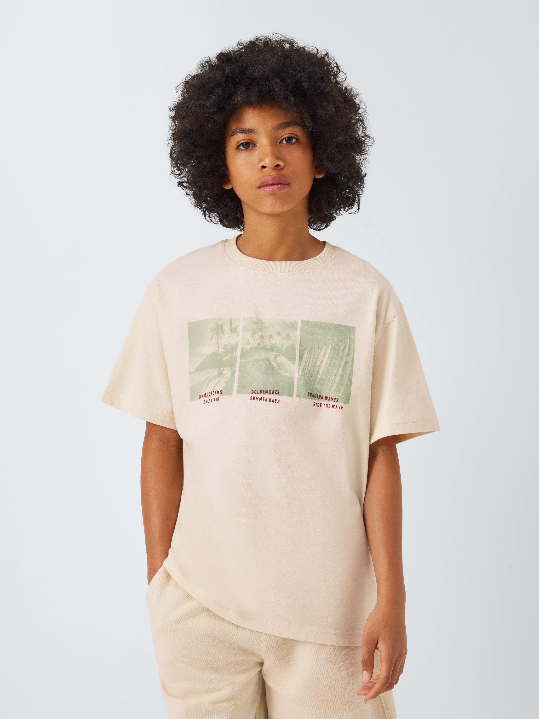 Product image 1 of 7, which shows John Lewis Kids' Surf Photo T-Shirt, White, 8 years