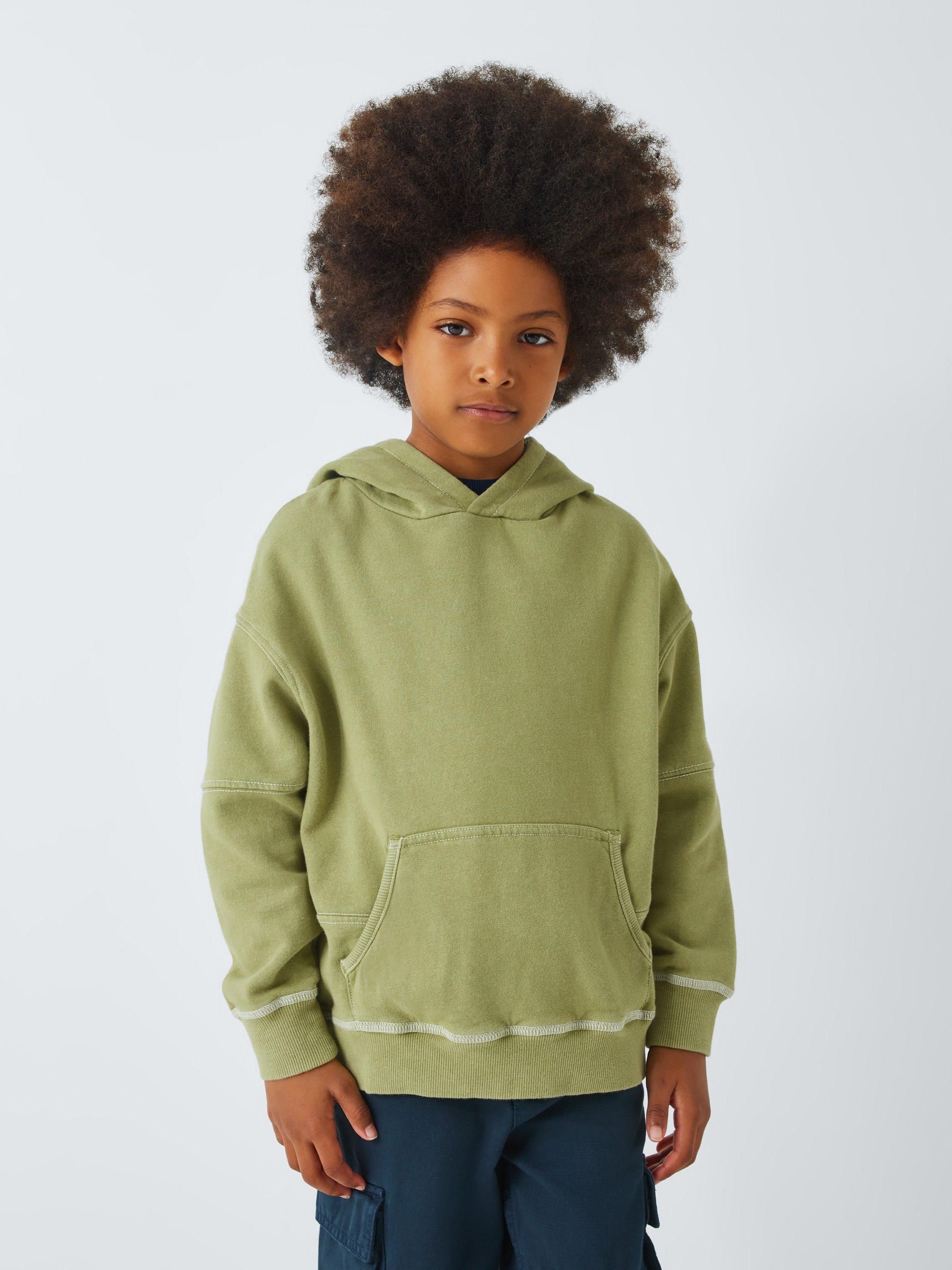 Product image 1 of 8, which shows John Lewis Kids' Contrast Stitch Hoodie, Green, 3 years