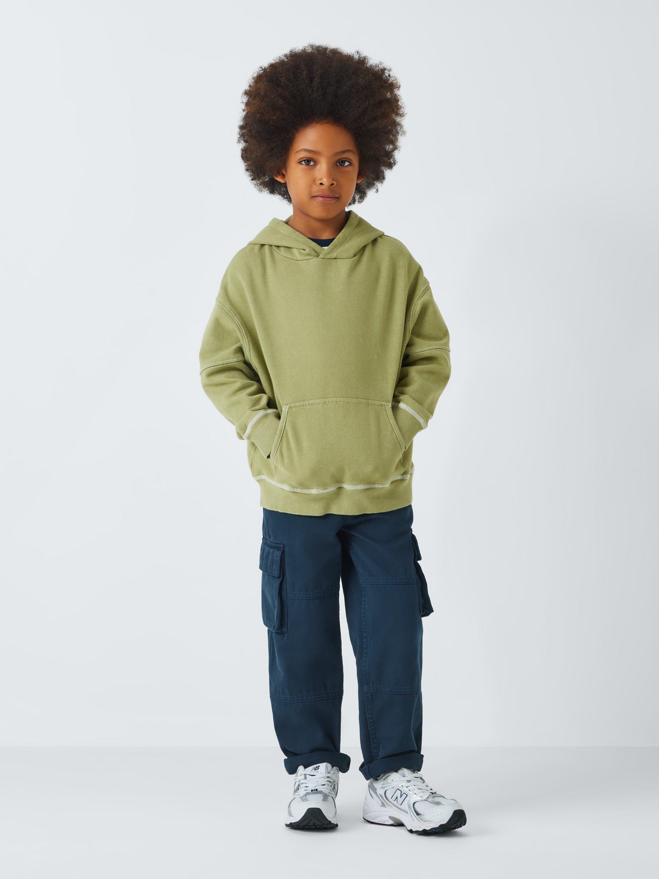 Product image 2 of 8, which shows John Lewis Kids' Contrast Stitch Hoodie, Green, 3 years
