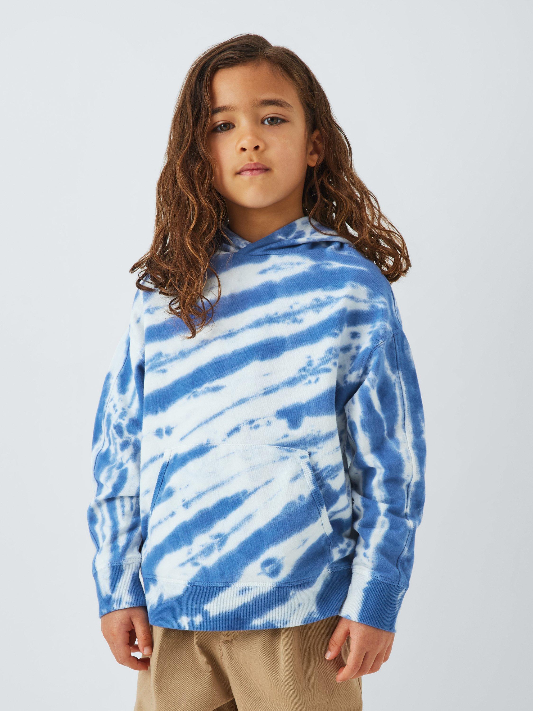 Product image 1 of 7, which shows John Lewis Kids' Tie Dye Hoodie, Blue, 2 years