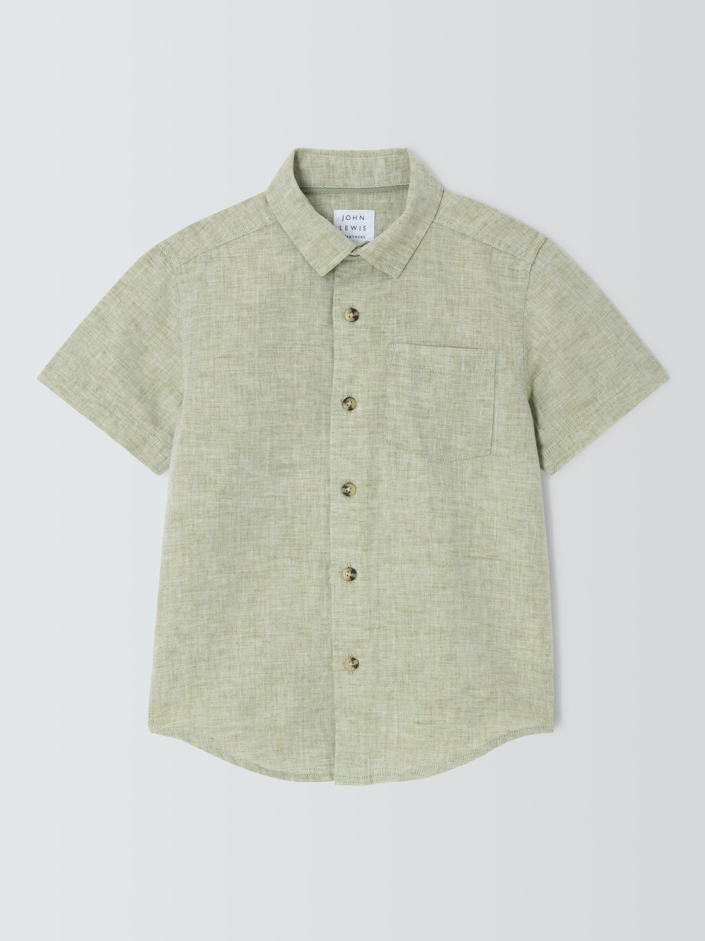 Product image 3 of 7, which shows John Lewis Kids' Linen Rich Short Sleeve Shirt, Green, 2 yrs