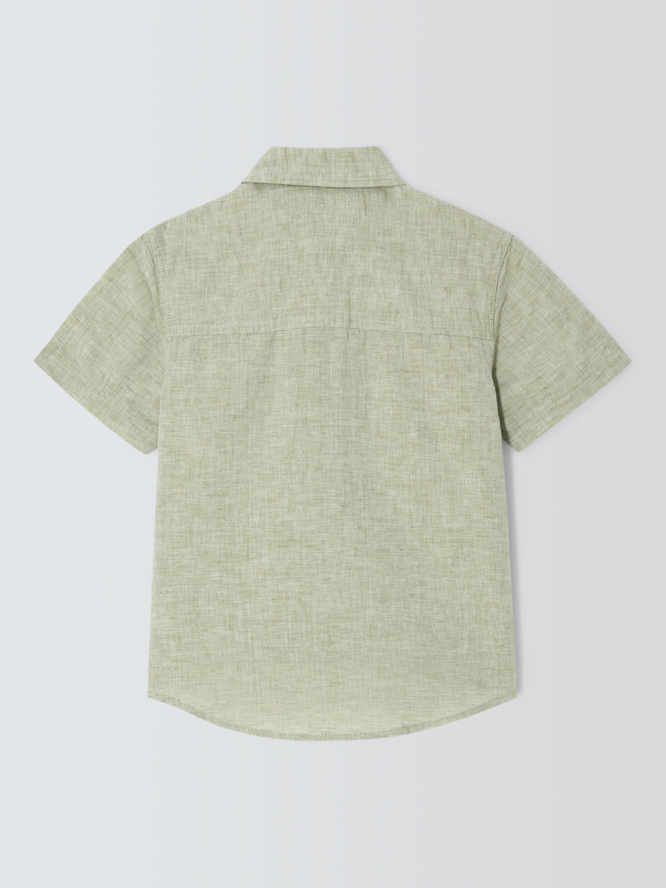 Product image 7 of 7, which shows John Lewis Kids' Linen Rich Short Sleeve Shirt, Green, 2 yrs