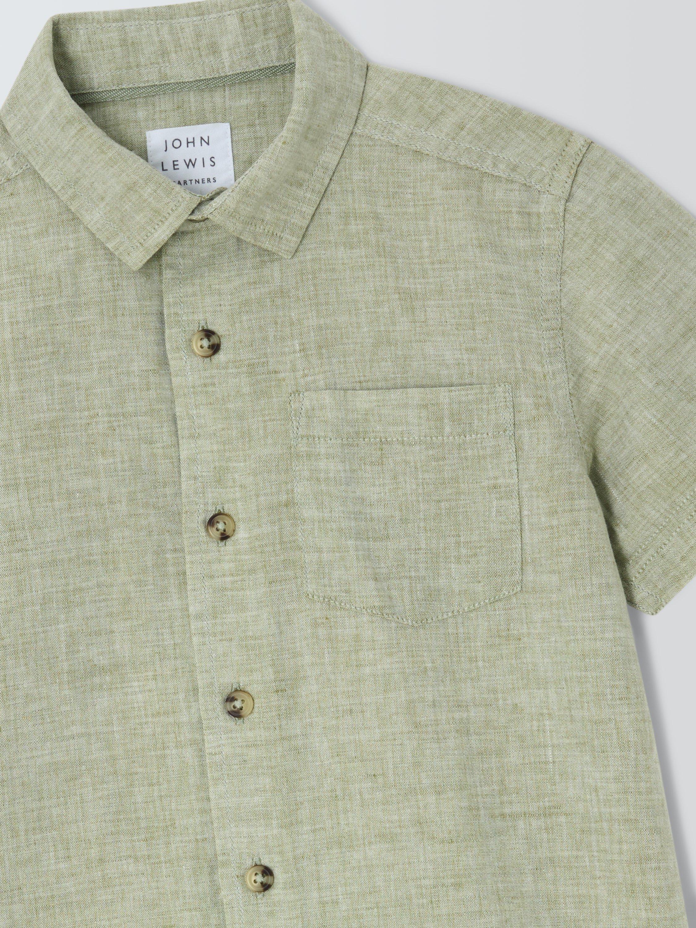 Product image 6 of 7, which shows John Lewis Kids' Linen Rich Short Sleeve Shirt, Green, 2 yrs