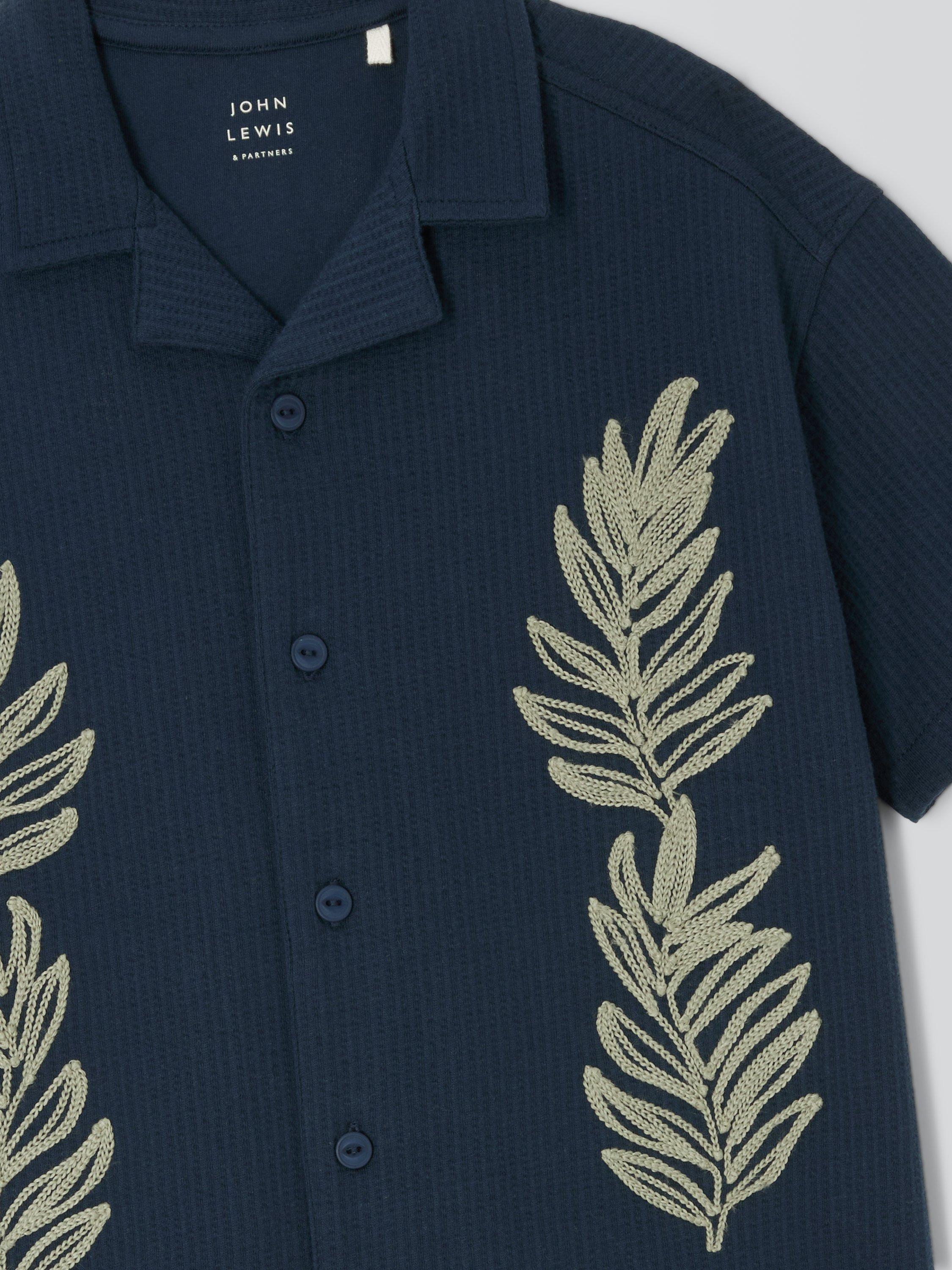 Product image 4 of 7, which shows John Lewis Kids' Embroidered Fern Seersucker Cotton Shirt, Navy, 2 years