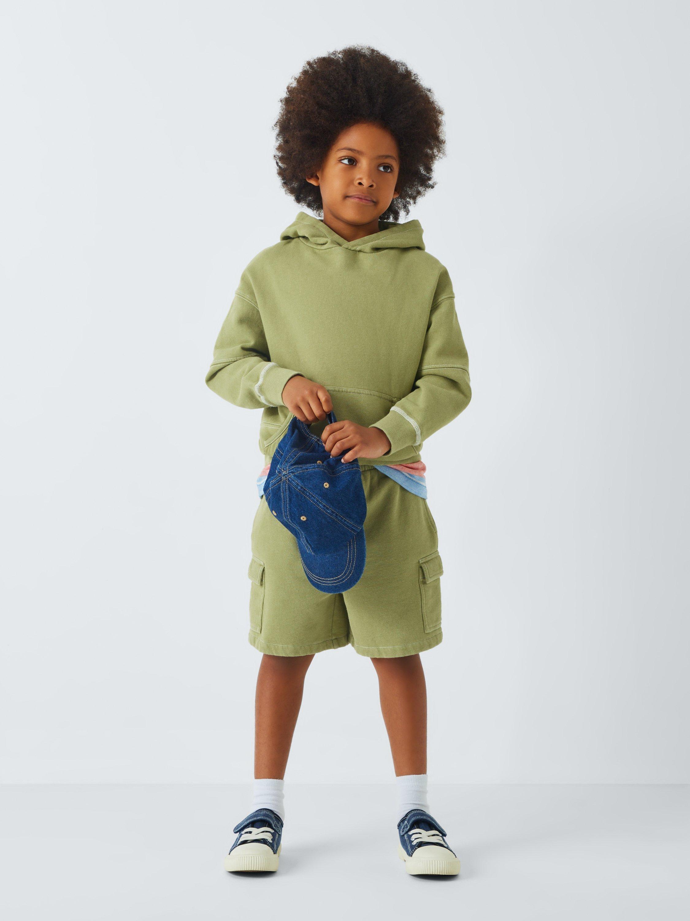 Product image 2 of 7, which shows John Lewis Kids' Jersey Cargo Shorts, Green, 3 years