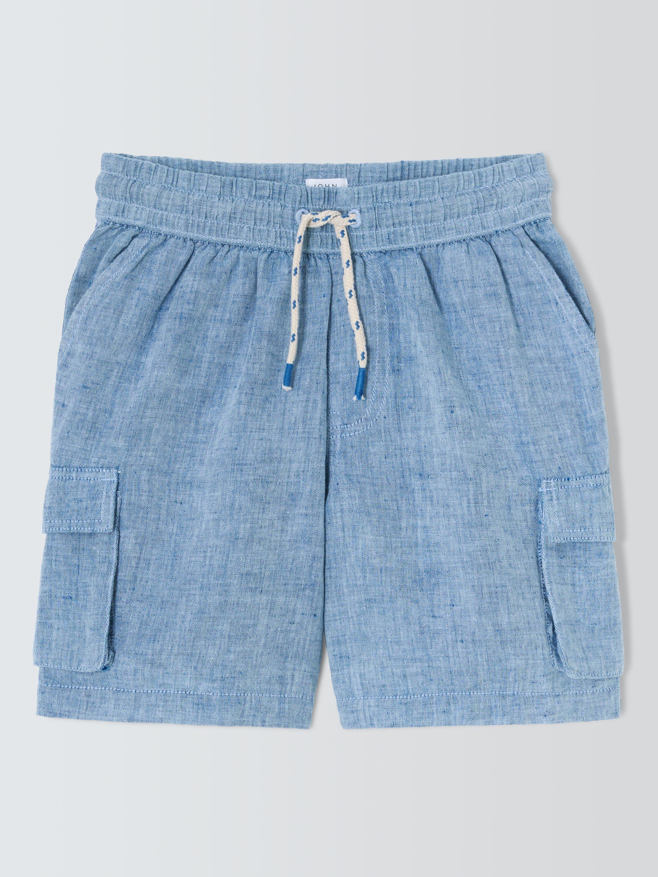 Product image 3 of 9, which shows John Lewis Kids' Linen Rich Cargo Shorts, Chambray, 2 years