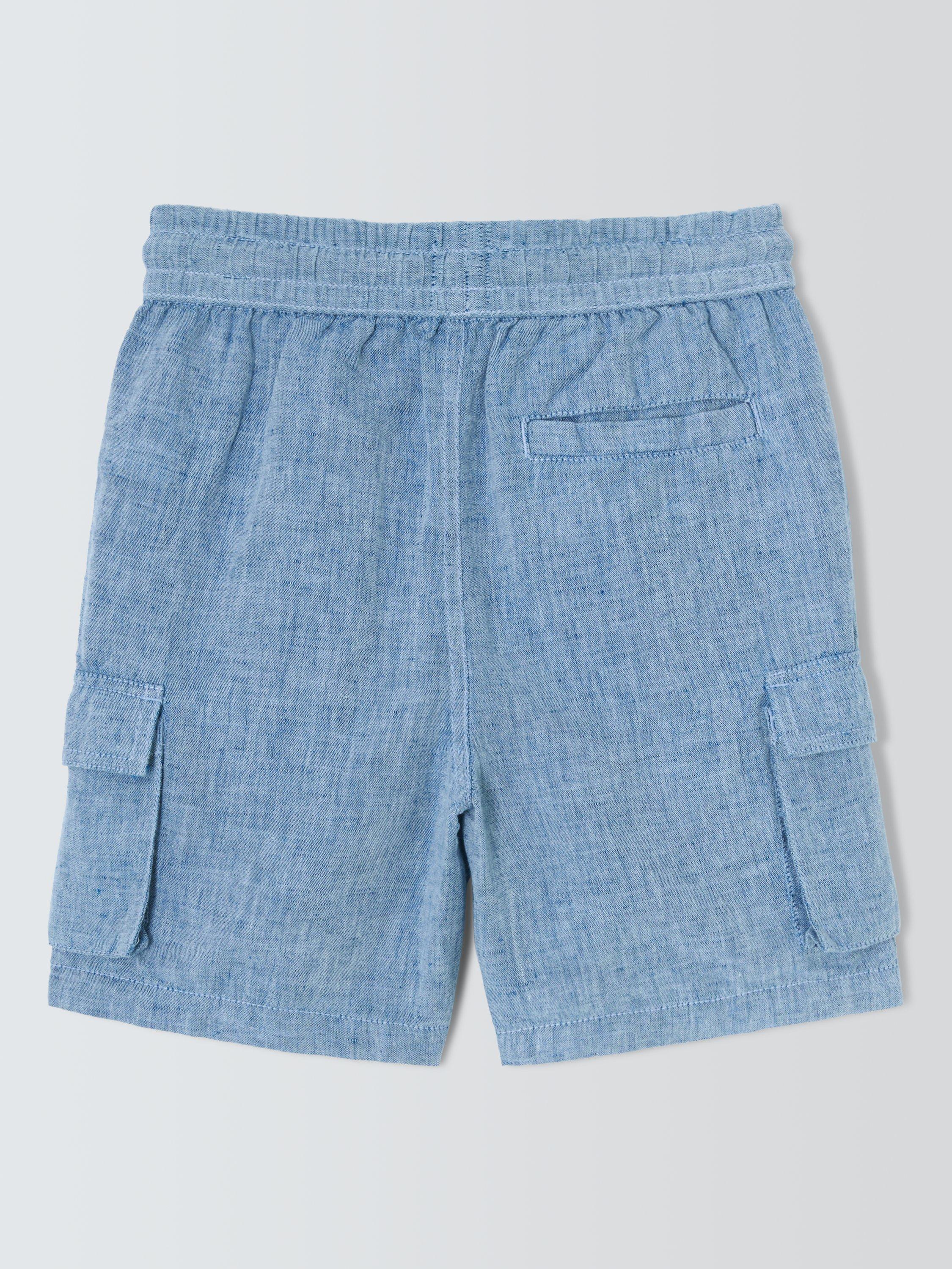 Product image 7 of 9, which shows John Lewis Kids' Linen Rich Cargo Shorts, Chambray, 2 years